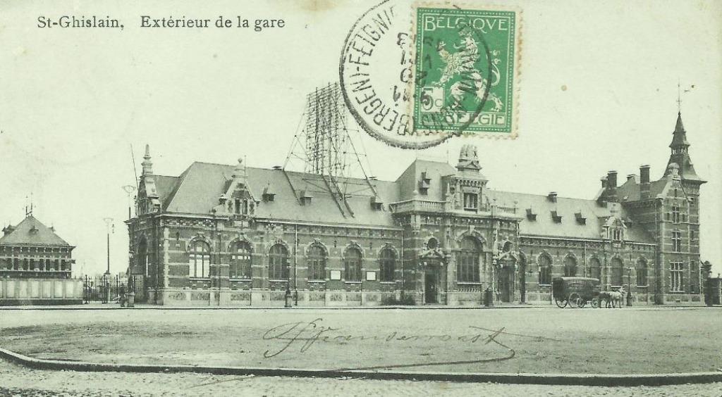 Postkaart Saint-Ghislain buiten het station + trekhaak, Ophalen of Verzenden, Voor 1920, Gelopen, Henegouwen