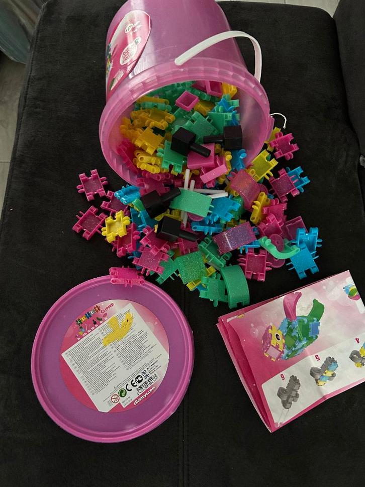 Clics Glitter Emmer 7 in 1 - Constructie blokken, Kinderen en Baby's, Speelgoed | Bouwstenen, Zo goed als nieuw, Overige merken