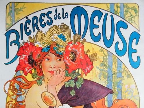 MUCHA - Bières de la Meuse - affiche 60 x 92 ., Antiquités & Art, Art | Lithographies & Sérigraphies, Enlèvement ou Envoi
