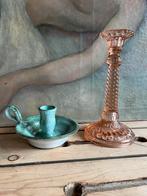 2 kandelaars rosaline persglas + keramiek Van Gompel, Antiek en Kunst, Antiek | Keramiek en Aardewerk, Ophalen of Verzenden