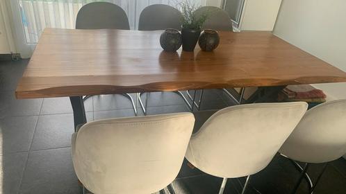 Eettafel zwarte poten met 6 grijze stoelen bij, Huis en Inrichting, Tafels | Eettafels, Gebruikt, 50 tot 100 cm, 100 tot 150 cm