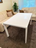 Mooie witte uitschuifbare eetkamertafel, Ophalen, 200 cm of meer, 50 tot 100 cm, Zo goed als nieuw