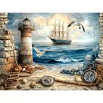 Diamond Painting robuust strand zee 50x40cm (rond), Verzenden, Nieuw, Knutselwerk