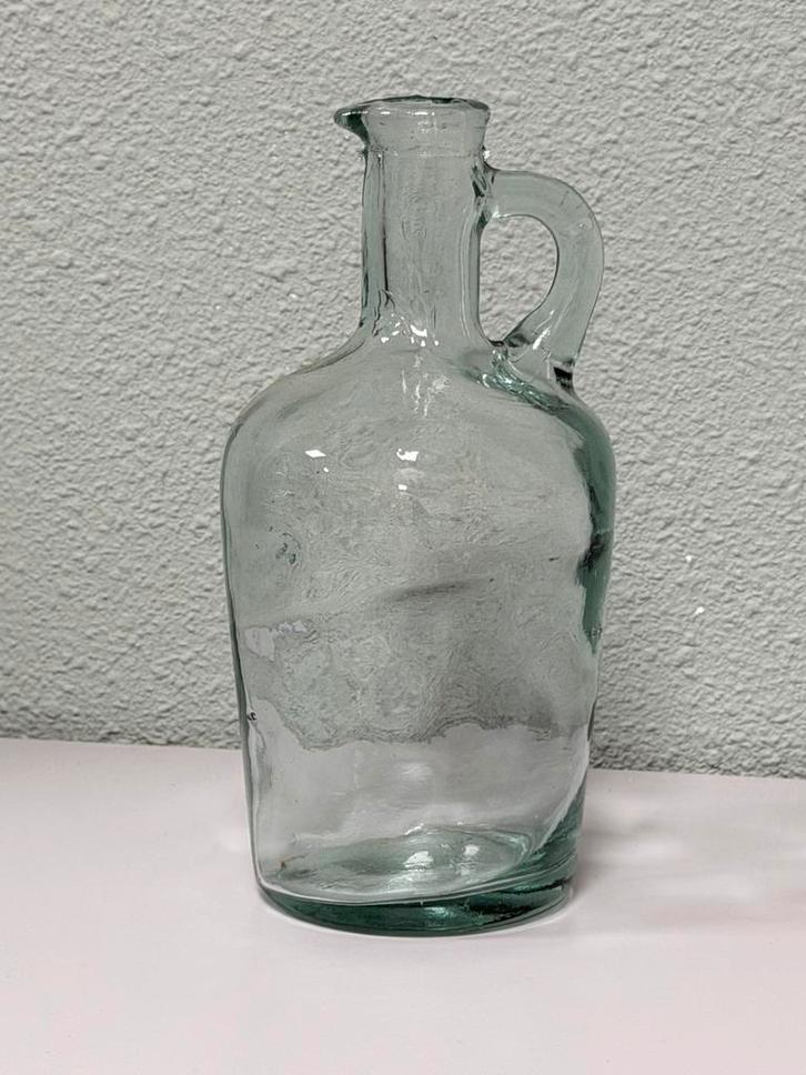 Vintage handgemaakte glazen kruik karaf fles 20cm decoratie, Antiek en Kunst, Antiek | Glaswerk en Kristal, Ophalen of Verzenden