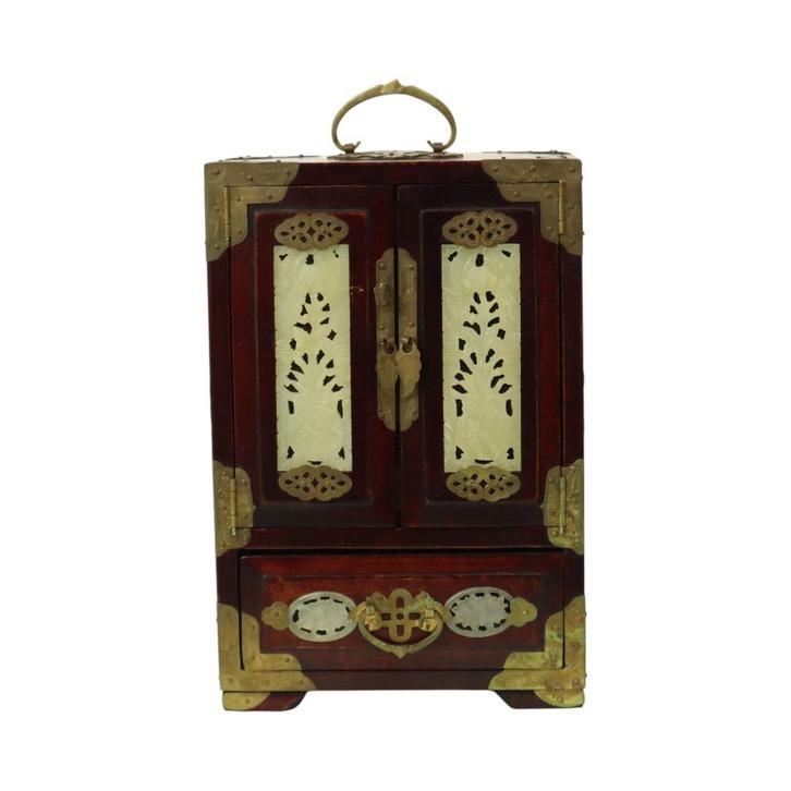 Grote Chinese Juwelenkist Sierraden Doos Jade Palissander Me, Antiek en Kunst, Curiosa en Brocante, Ophalen of Verzenden