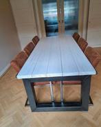 Robuuste steigerhouten industriële eettafel zwart w-washwit, Huis en Inrichting, Ophalen of Verzenden