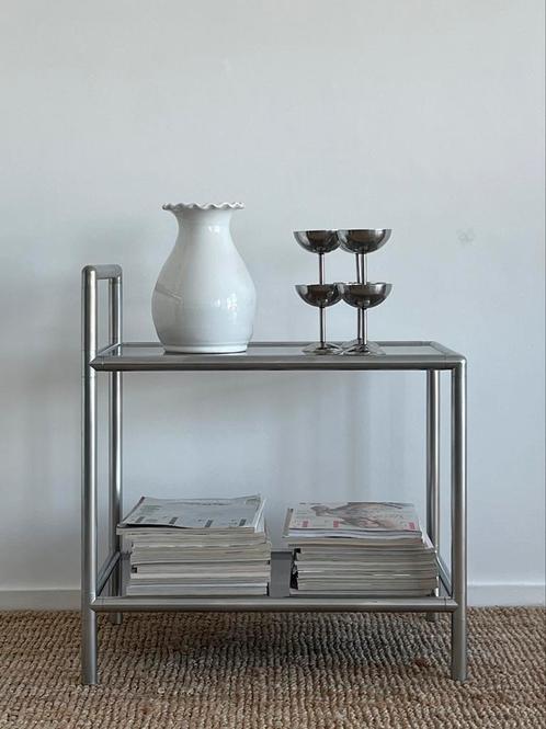 Vintage rek met 2 niveaus, Huis en Inrichting, Tafels | Sidetables, Zo goed als nieuw, Glas, Ophalen
