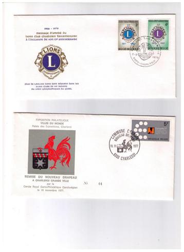 2 enveloppes FDC belges Europalia 77, Lion's 79 CHARLEROI beschikbaar voor biedingen