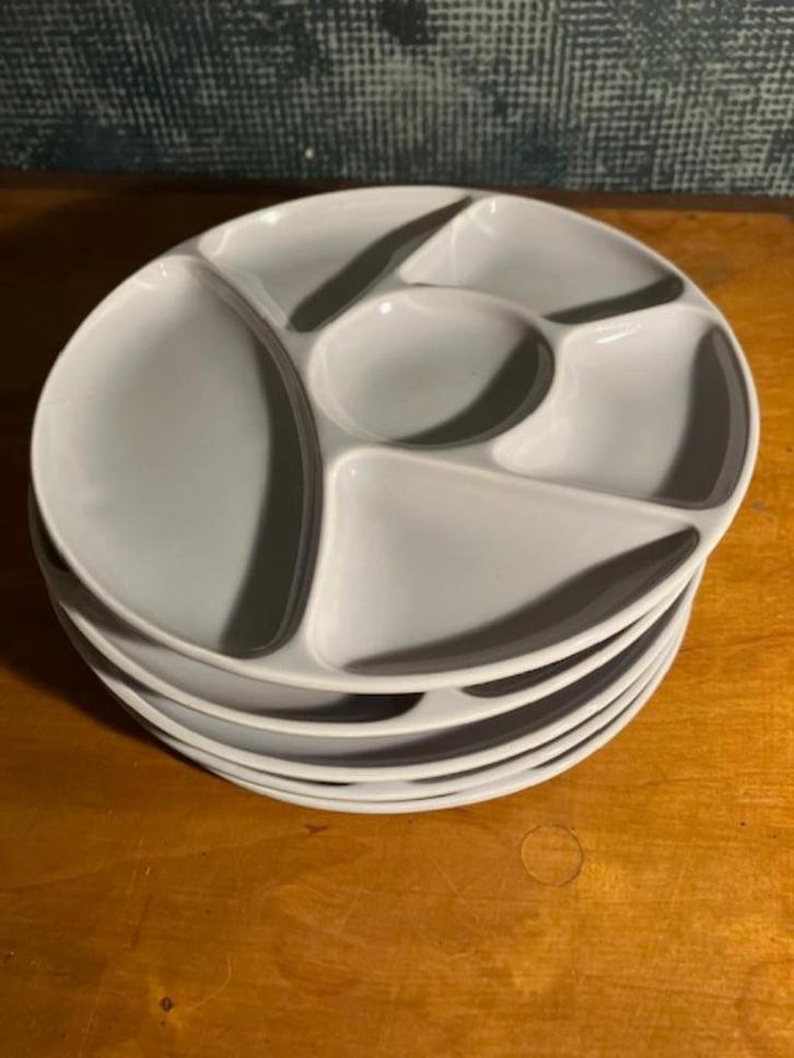 5 Witte tapasborden of fondueborden Gien France, Huis en Inrichting, Keuken | Servies, Zo goed als nieuw, Bord(en), Keramiek, Ophalen of Verzenden