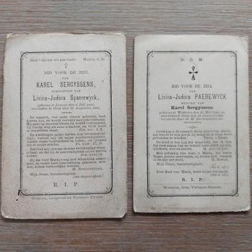 2 bidprentjes echtgenoten overleden in 1885 en 1889 beschikbaar voor biedingen