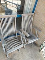 TE KOOP 2 OPVOUWBARE DESIGNSTOELEN VAN PUUR HOUT, Tuin en Terras, Ophalen, Zo goed als nieuw, Hout, Verstelbaar