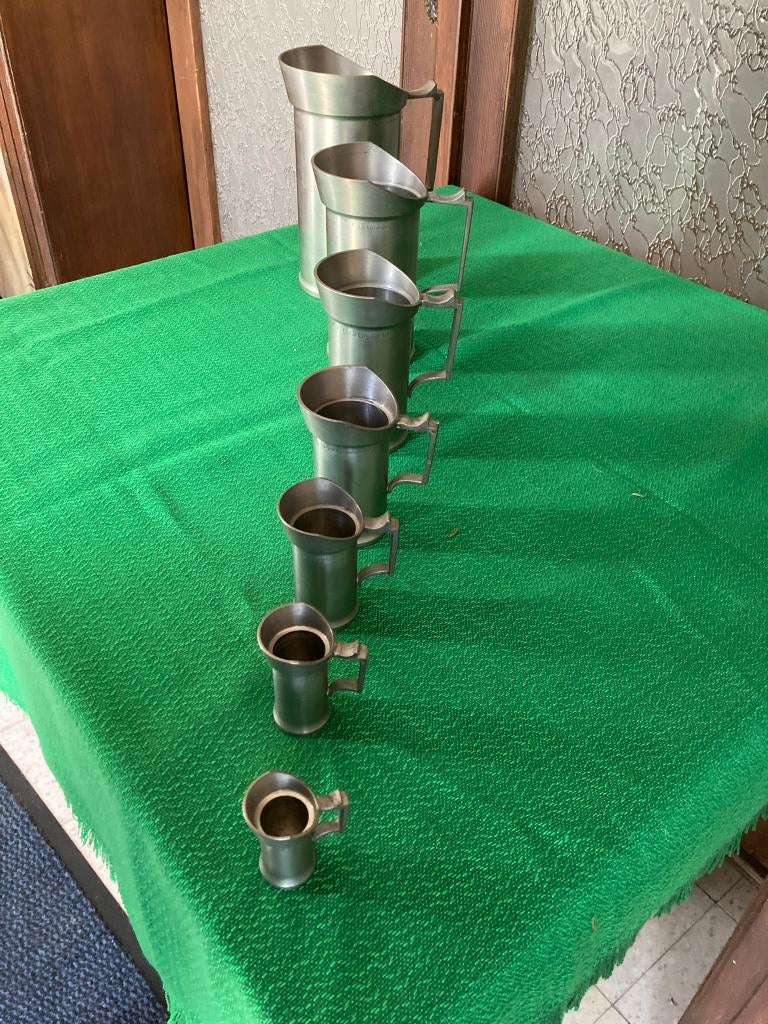 Tinnen maatbekers set van 7, Antiek en Kunst, Ophalen