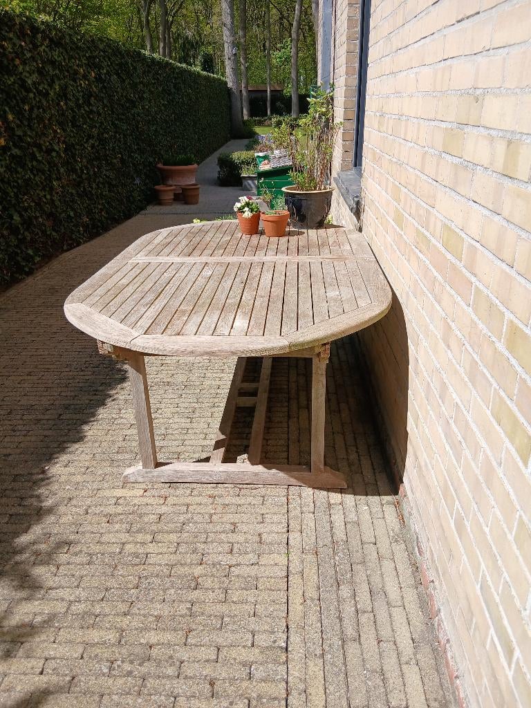 tuintafel, Tuin en Terras, Tuintafels, Ophalen, Gebruikt, Ovaal, Teakhout