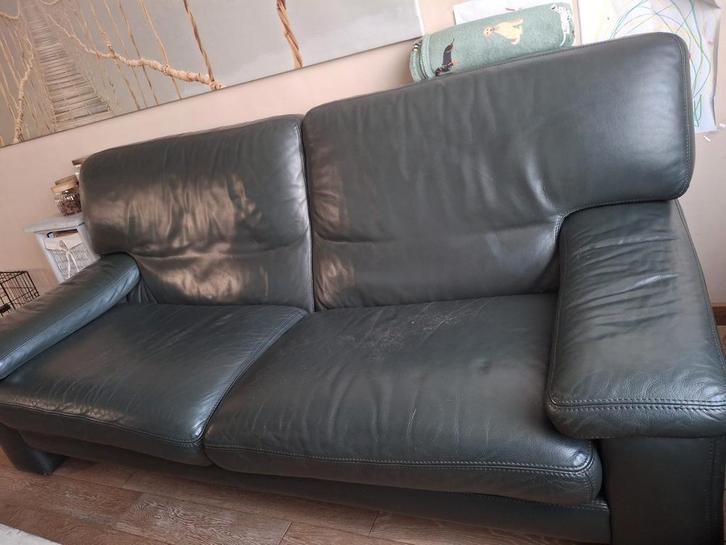 Lederen 2 zit en 2  1 zit (donkergroen), Huis en Inrichting, Fauteuils, Ophalen