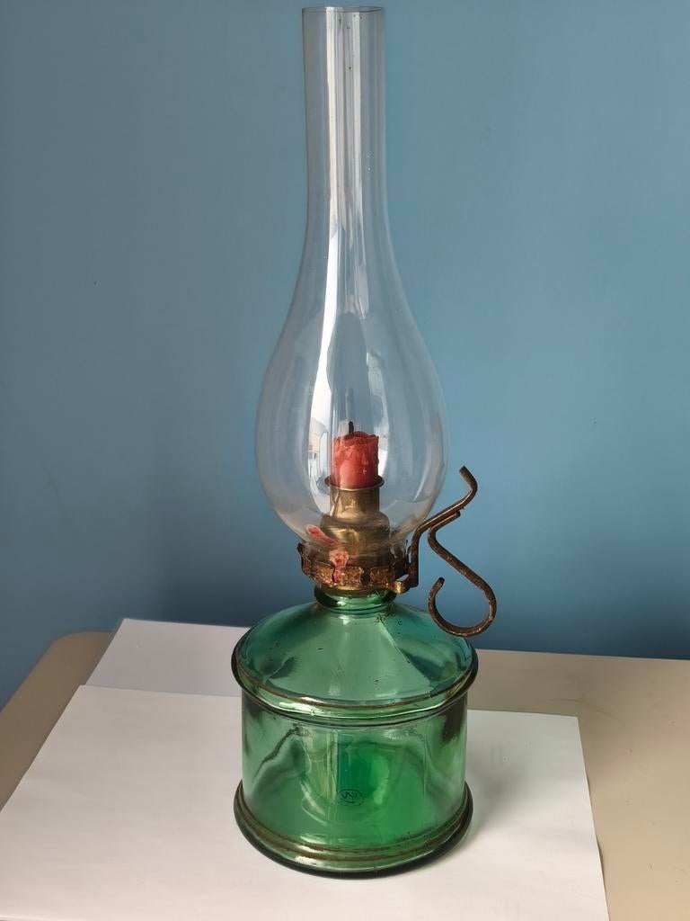 Antieke Art Deco mintkleurige glazen kaarslamp, Antiek en Kunst, Verzenden