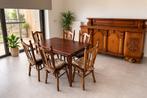 Vintage houten eettafel met 6 stoelen, Ophalen, Zo goed als nieuw