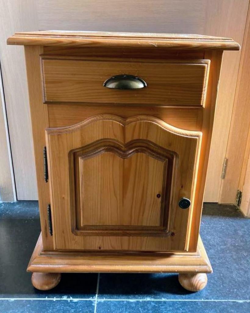 2 Massief Grenen Nachtkastjes - met lade en deurtje, 25 à 50 cm, Moins de 100 cm, Comme neuf, Enlèvement