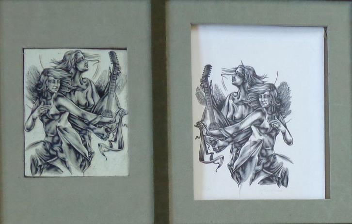 GUIDO MARIMAN / MUZIKANTEN / HOUTSNEDE + BLOK 52x72cm KADER, Antiek en Kunst, Kunst | Litho's en Zeefdrukken, Ophalen