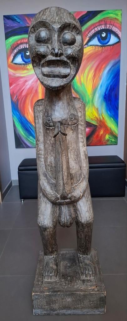Imposant houten sculptuur - 153 cm - Unieke Tribale kunst, Ophalen, Beeld, Hout, Modern