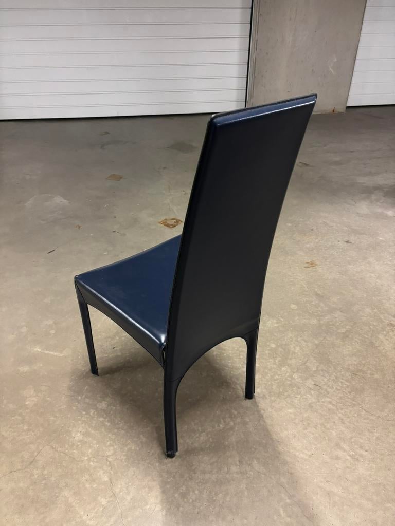 6 leren stoelen, Huis en Inrichting, Stoelen, Ophalen, Gebruikt, Blauw, Leer