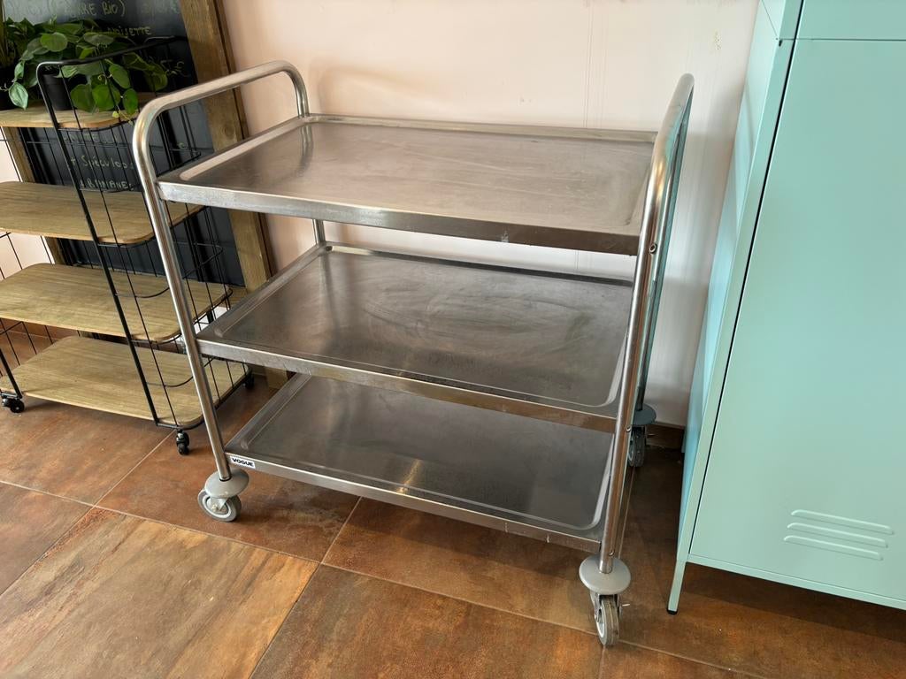 CHARIOT DE SERVICE INOX VOGUE – 3 NIVEAUX – TRÈS ROBUSTE, Enlèvement