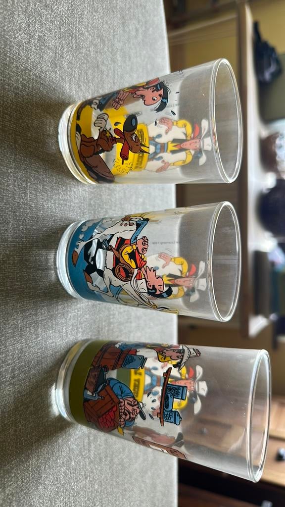 3 verres Lucky Luke dont un grand, Verzamelen, Glas en Drinkglazen, Ophalen of Verzenden, Zo goed als nieuw