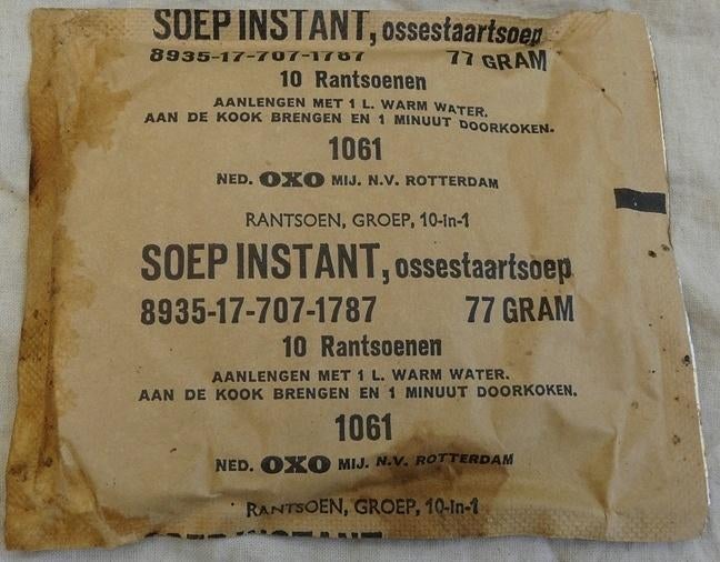Rantsoen Pakje, Soep Instant Ossestaartsoep, KL, 1961.(Nr.6), Verzamelen, Militaria | Algemeen, Landmacht, Overige typen, Ophalen of Verzenden