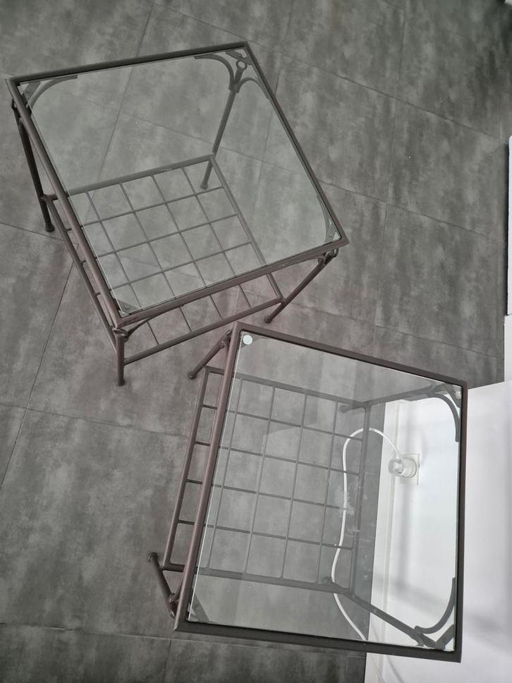 Tables basses verre et métal style industriel (x2), Huis en Inrichting, Tafels | Salontafels, Glas, Metaal, Ophalen