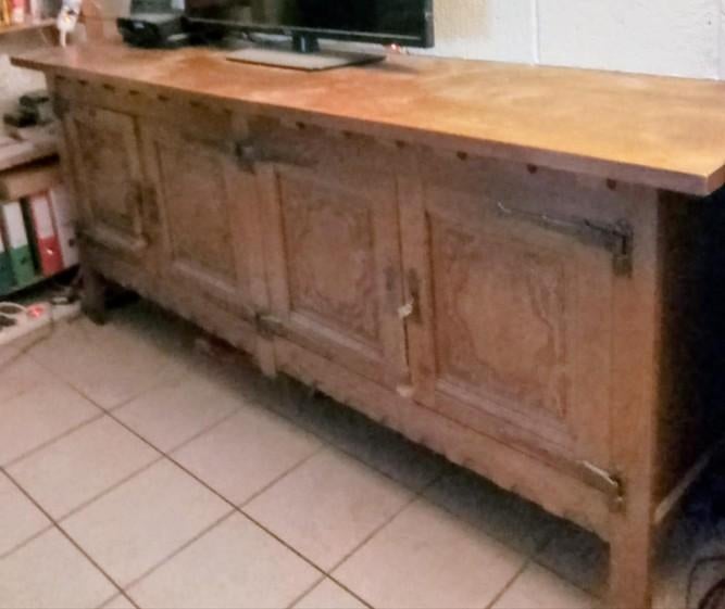 Dressoir en chêne - 4 portes, Maison & Meubles, Avec porte(s), 200 cm ou plus, Comme neuf, Enlèvement