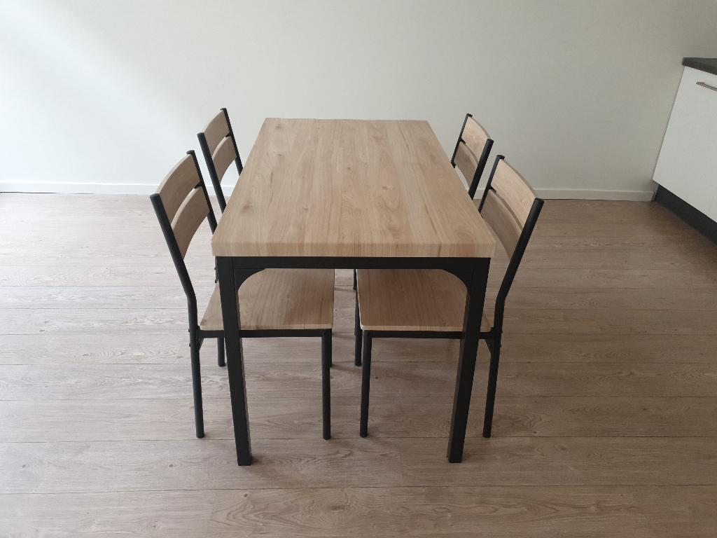 4-persoons eettafel (incl. stoelen) met eikenprint, Huis en Inrichting, Tafels | Eettafels, Ophalen, 100 tot 150 cm, 50 tot 100 cm