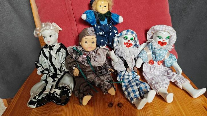 Set vintage porseleinen poppen (clowns/harlekijn), Verzamelen, Poppen, Ophalen of Verzenden