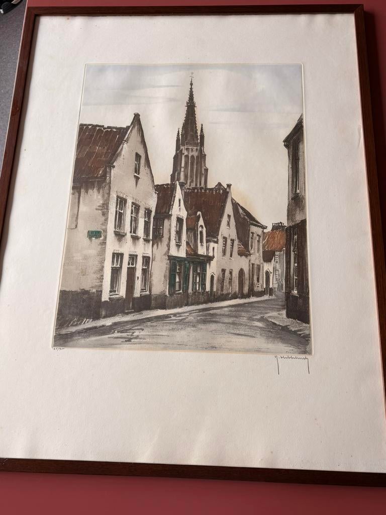 Schilderij van  Roger Hebbelinck, Ophalen, Stadsgezicht, 1900 - 1949