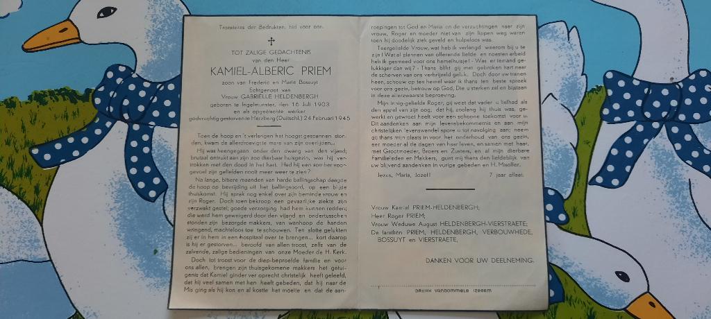 bidprentje oudstrijder  gestorven in Duitsland 1945, Verzamelen, Ophalen of Verzenden, Bidprentje