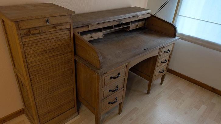 Antiek bureau met rolluik & bijhorend kastje, Antiek en Kunst, Antiek | Meubels | Kasten, Ophalen