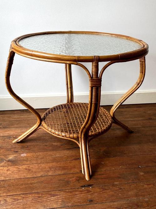 vintage rotan bamboe salontafel Rohe Noordwolde 1960, Huis en Inrichting, Tafels | Salontafels, Zo goed als nieuw, 50 tot 75 cm