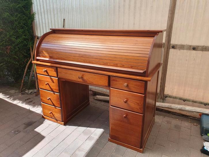 Vintage massief houten rolluikbureau – afsluitbaar, Antiek en Kunst, Antiek | Kantoor en Zakelijk, Ophalen