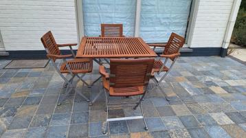 Kircodan tafel + 4 stoelen in teak en roestvrij staal beschikbaar voor biedingen