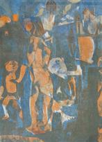 ONLEESBAAR / FIGUREN / HOUTSNEDE / 67x52cm / KADER / SIG, Antiek en Kunst, Kunst | Litho's en Zeefdrukken, Ophalen of Verzenden
