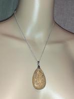 Ketting edelsteen hanger gele jaspis druppel, Neuf, Pierre ou Minéral, Brun, Avec pendentif