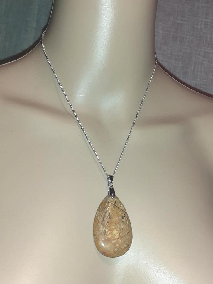 Ketting edelsteen hanger gele jaspis druppel, Handtassen en Accessoires, Kettingen, Nieuw, Steen of Mineraal, Bruin, Met edelsteen