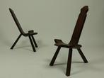 Set van 2 Vintage Houten Krukjes, Ophalen, Gebruikt, 60 tot 90 cm, Hout