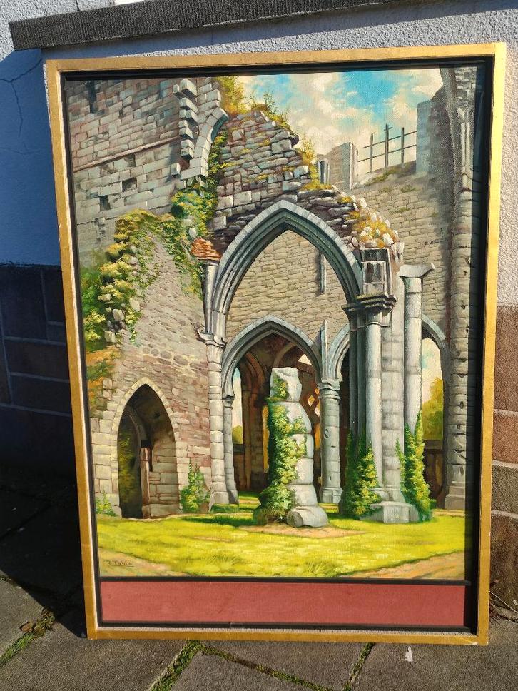 huile sur toile abbaye de l aulne signe rene tobie, Antiquités & Art, Art | Peinture | Classique, Enlèvement