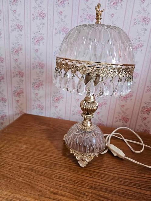 Lampe vintage style baroque – verre taillé et pampilles, Huis en Inrichting, Lampen | Kroonluchters, Gebruikt, Glas, Metaal, Ophalen