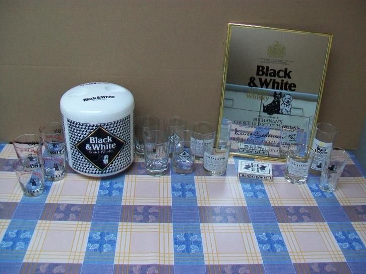 Black & White Whisky - Spiegel Glas Glazen Karaf ijsemmer, Verzamelen, Complete verzamelingen en Collecties, Ophalen
