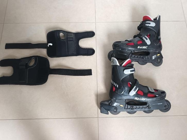 Inline skates maat 42 met polsbeschermers, Sport en Fitness, Skeelers, Gebruikt, Inline skates 4 wielen, Bauer, Heren, Ophalen