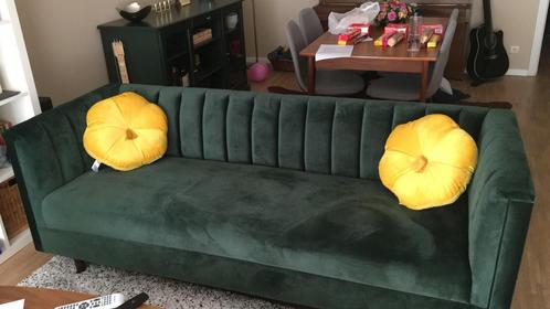 Groen fluwelen 3-zitsbank, Huis en Inrichting, Zetels | Zetels en Chaises Longues, Gebruikt, Driepersoons, Stof, Ophalen