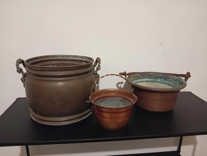 Lot de 3 cache pots en cuivre, Jardin & Terrasse, Pots de fleurs, Enlèvement ou Envoi