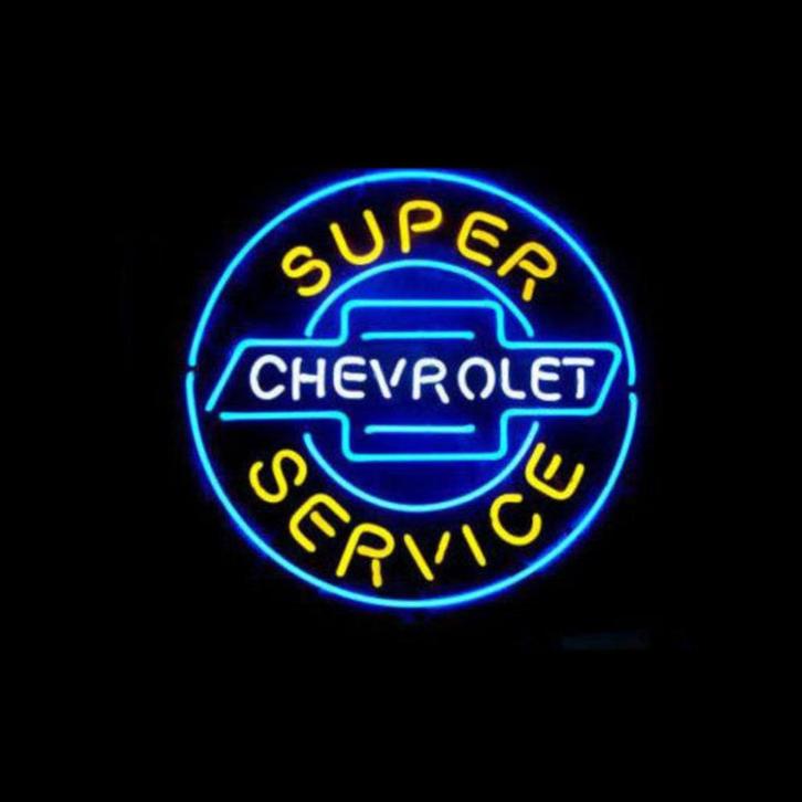 Chevrolet super service neon USA garage showroom decoratie, Verzamelen, Merken en Reclamevoorwerpen, Gebruikt, Lichtbak of (neon) lamp