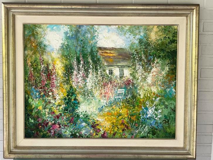 Schilderij Bloementuin - Gaston Wallaert, Antiek en Kunst, Kunst | Schilderijen | Klassiek, Ophalen