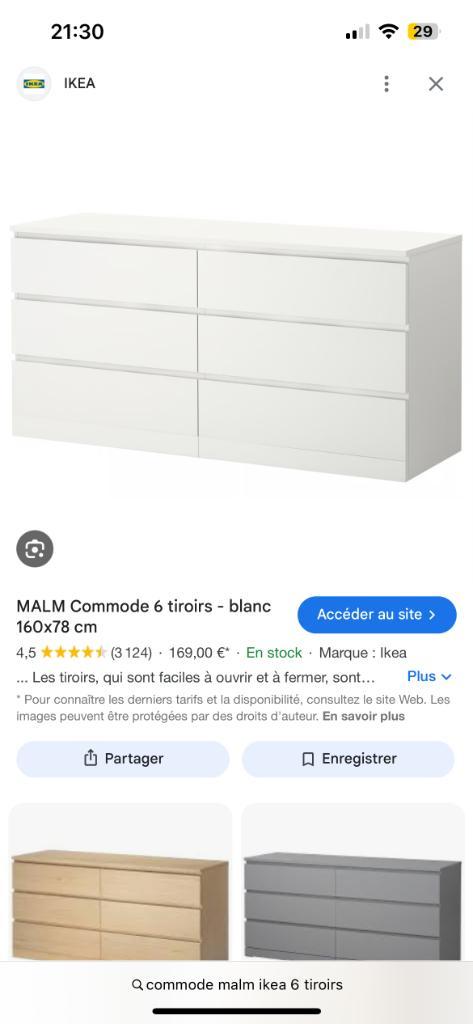 Commode Ikea Malm 6 tiroirs, Huis en Inrichting, Kasten | Ladekasten, Gebruikt, Minder dan 100 cm, 150 tot 200 cm, 25 tot 50 cm